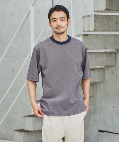 coen（コーエン）の「クリーンプラスボーダーTシャツ【抗菌防臭・防汚（食品汚れ）・UVカット】（Tシャツ/カットソー・メンズ・ネイビー/ブラック・S/M/L/XL）」の7枚目の写真