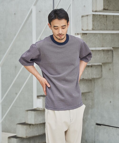 coen（コーエン）の「クリーンプラスボーダーTシャツ【抗菌防臭・防汚（食品汚れ）・UVカット】（Tシャツ/カットソー・メンズ・ネイビー/ブラック・S/M/L/XL）」の9枚目の写真