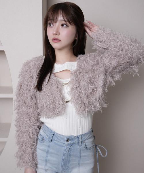 LIPSERVICE(リップサービス)の「ボリュームフリンジカーディガン(カーディガン/ボレロ・レディース・ピンク/アイボリー/チャコールグレー・FREE)」の3枚目の写真