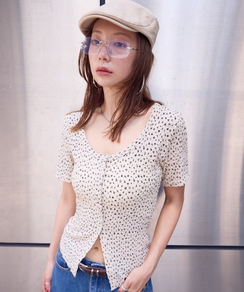 フラワーフロントボタンTEE（Tシャツ/カットソー）｜HANNE（アン）の