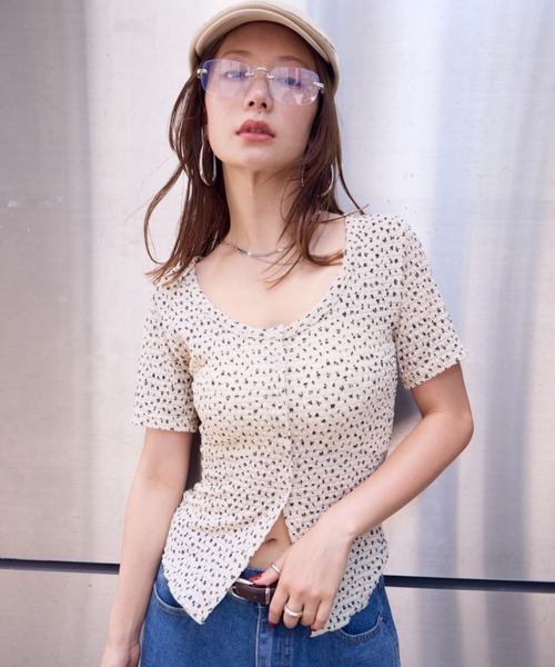 フラワーフロントボタンTEE（Tシャツ/カットソー）｜HANNE（アン）の