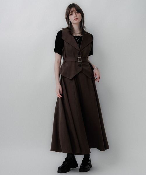【新品レベル】HARE ハレ 切り替え ワンピース コート仕立て 黒 セール】トレンチライクチュールドッキングワンピース(HARE