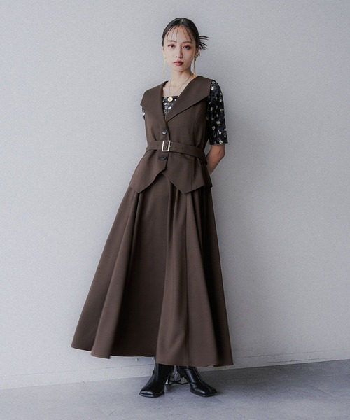 HARE（ハレ）の「Vネックレイヤードライクワンピース(HARE)（ワンピース・レディース・ブラウン/ブラック/ブラック系その他/ボルドー・FREE）」の21枚目の写真