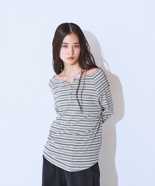 JEANASIS(ジーナシス)の「マルチボーダーヘンリーLST/589935(Tシャツ/カットソー・レディース・ホワイト系その他/ブラック/ブラウン系その他・FREE)」の20枚目の写真