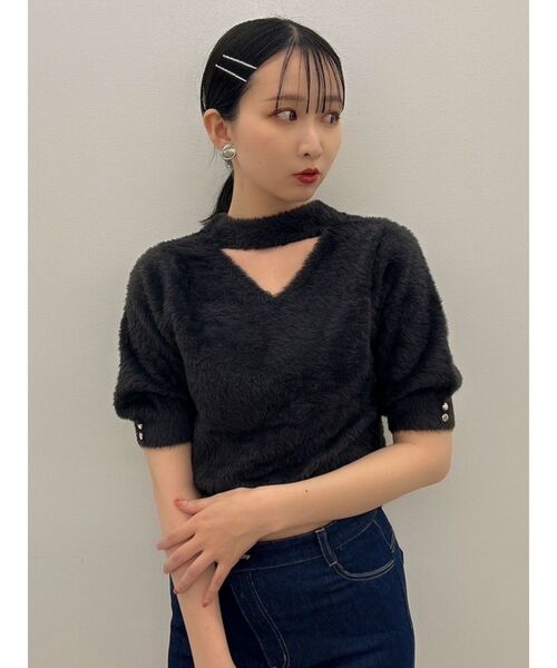 dazzlin(ダズリン)の「2wayシャギーハーフスリーブトップス(ニット/セーター・レディース・グレー/チャコールグレー/ピンク・FREE)」の2枚目の写真