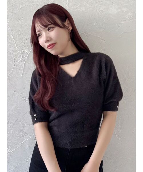 dazzlin(ダズリン)の「2wayシャギーハーフスリーブトップス(ニット/セーター・レディース・グレー/チャコールグレー/ピンク・FREE)」の6枚目の写真