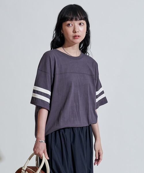 FREAK'S STORE（フリークスストア）の「コード刺繍 ナンバリングTシャツ（Tシャツ/カットソー・レディース・チャコールグレー/オフホワイト/パープル・ﾌﾘ-）」の9枚目の写真