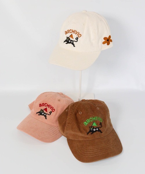 新作アルチビオ コーデュロイ刺繍キャップ 白 LADIES>コーデュロイ刺繍キャップ（キャップ）｜archivio（アルチビオ