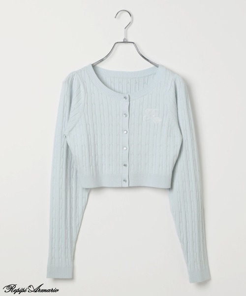 repipi armario（レピピ アルマリオ）の「【girly line】ケーブルニットショートカーディガン（カーディガン/ボレロ・キッズ・サックスブルー/ブラック/アイボリー・LARGE/MEDIUM）」の3枚目の写真