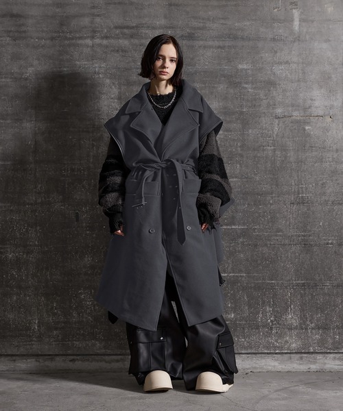 ERAR】ジップアームダブルベルトデザインオーバーサイズメルトン