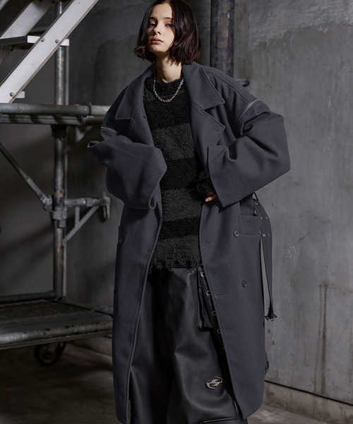 ダークグレー トレンチコート S/M FREE STYLISTS トレンチコート コート ミドル丈トレンチコート