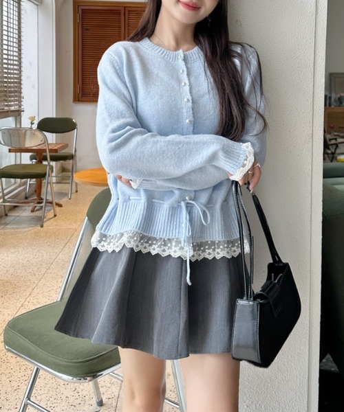 Ada.(エイダ)の「パールボタン レースデザイン リボン ドローコード カーディガン(カーディガン/ボレロ・レディース・アイボリー/ライトブルー/グレー・FREE)」の22枚目の写真