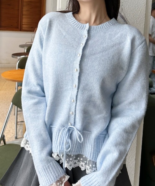 Ada.(エイダ)の「パールボタン レースデザイン リボン ドローコード カーディガン(カーディガン/ボレロ・レディース・アイボリー/ライトブルー/グレー・FREE)」の18枚目の写真