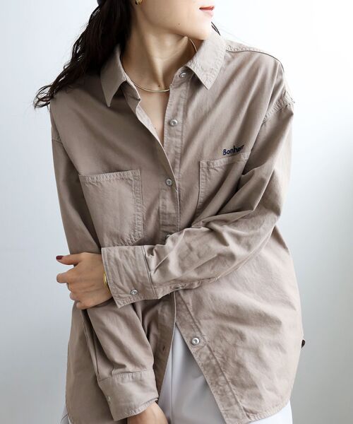 le.coeur blanc（ルクールブラン）の「刺繍カラーダブルポケットオーバーシャツ（シャツ/ブラウス・レディース・ピンク系その他/ダークグレー/サンドベージュ・38）」の10枚目の写真