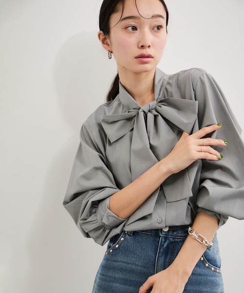 LE CERCLE par rope ボウタイデニムシャツ ボウタイブラウス ブロードボウタイブラウス（シャツ/ブラウス）｜LE CERCLE par rope