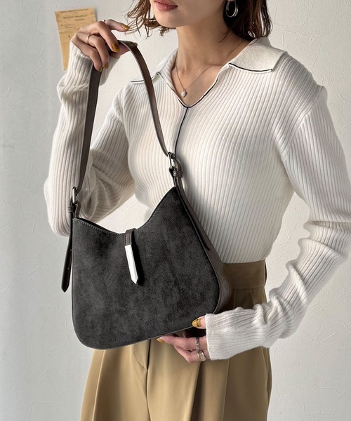 classicalelf（クラシカルエルフ）の「大人の余裕を魅せる。スウェードライクメタルパーツワンハンドルバッグ（ハンドバッグ・レディース・ブラウン/チャコール/ブラック・ONE SIZE）」の13枚目の写真