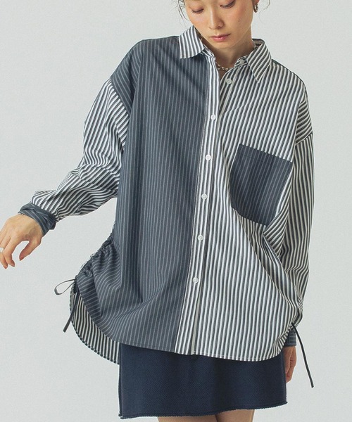 ROSE BUD(ローズバッド)の「STRIPE DRAWSTRING SHIRTS(シャツ/ブラウス・レディース・ネイビー/ホワイト/ブルー・ONE SIZE)」の2枚目の写真