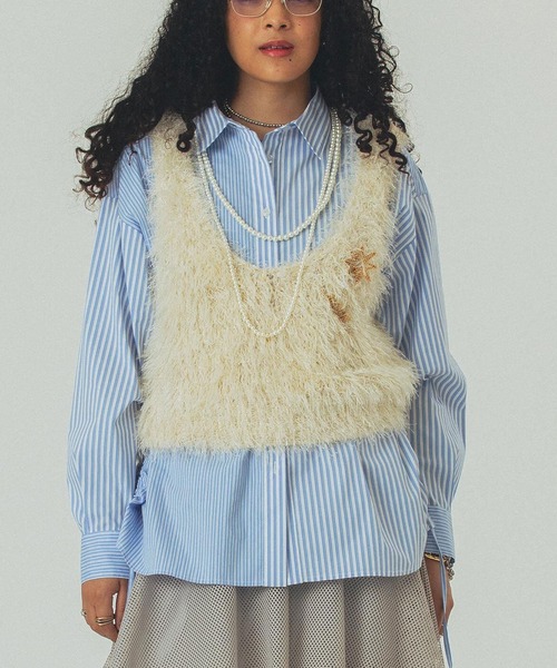 ROSE BUD(ローズバッド)の「STRIPE DRAWSTRING SHIRTS(シャツ/ブラウス・レディース・ネイビー/ホワイト/ブルー・ONE SIZE)」の3枚目の写真