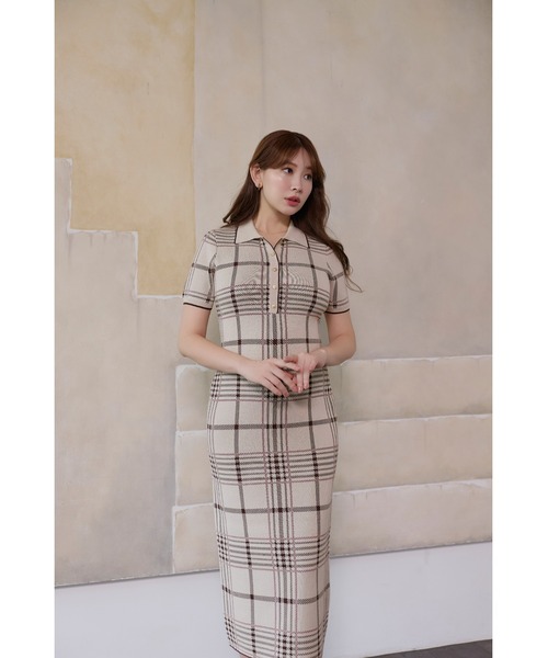 Gold-Buttoned Plaid Knit Dress（ワンピース）｜Her lip to（ハー