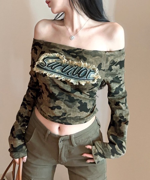 Riff(リフ)の「迷彩柄オフショルトップス(Tシャツ/カットソー・レディース・カーキ・FREE)」の11枚目の写真