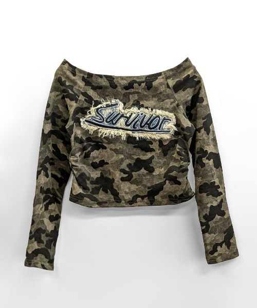 Riff(リフ)の「迷彩柄オフショルトップス(Tシャツ/カットソー・レディース・カーキ・FREE)」の13枚目の写真