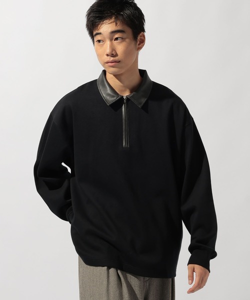 Yves Saint Laurent レザー プルオーバー ハーフジップ niko and（ニコアンド）の「フェイクレザー襟ハーフジッププル