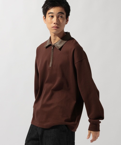 niko and（ニコアンド）の「フェイクレザー襟ハーフジッププル
