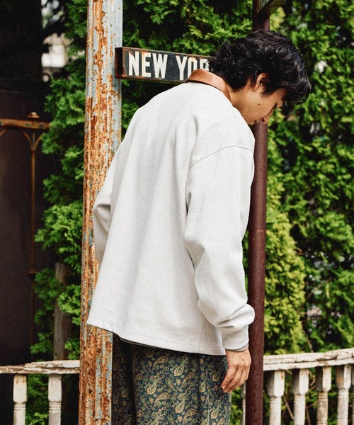 セール】フェイクレザー襟ハーフジッププルオーバー（スウェット