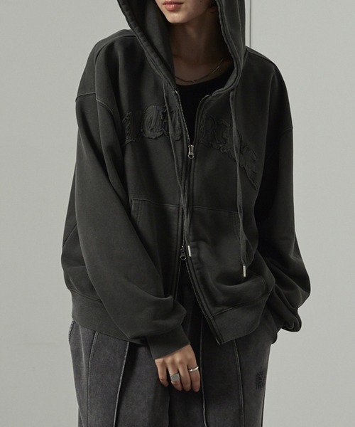 Alfred Alex】ヴィンテージ加工ピグメント パッチロゴダブルジップ