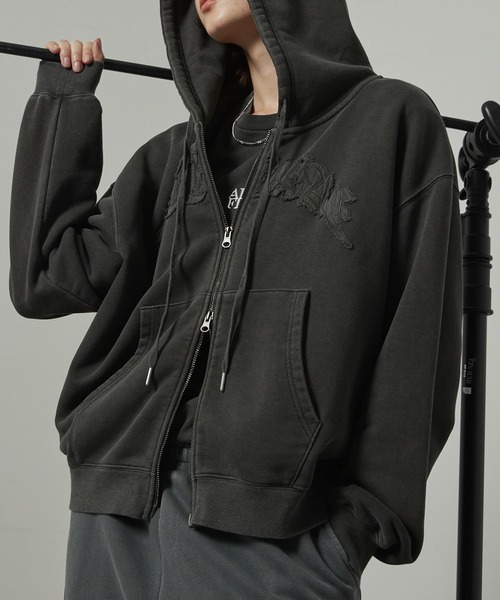 【セール】【Alfred Alex】ヴィンテージ加工ピグメント パッチロゴダブルジップパーカー【セットアップ対応】（パーカー）｜Alfred Alex（アルフレッドアレックス）