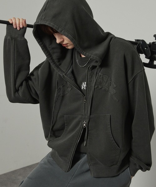【セール】【Alfred Alex】ヴィンテージ加工ピグメント パッチロゴダブルジップパーカー【セットアップ対応】（パーカー）｜Alfred Alex（アルフレッドアレックス）