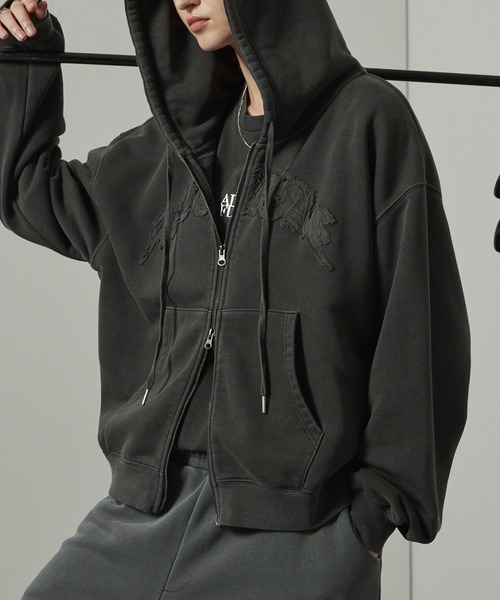 【セール】【Alfred Alex】ヴィンテージ加工ピグメント パッチロゴダブルジップパーカー【セットアップ対応】（パーカー）｜Alfred Alex（アルフレッドアレックス）