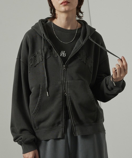 【セール】【Alfred Alex】ヴィンテージ加工ピグメント パッチロゴダブルジップパーカー【セットアップ対応】（パーカー）｜Alfred Alex（アルフレッドアレックス）