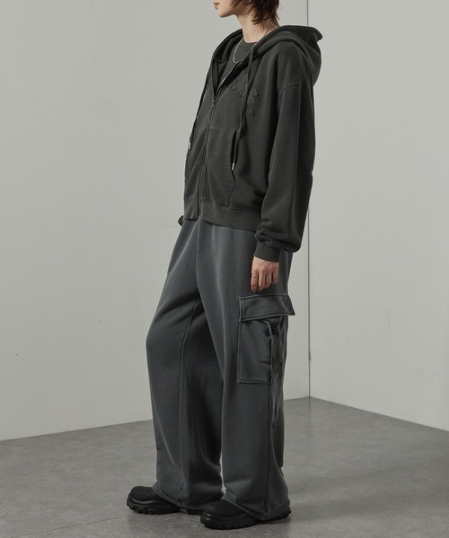 【セール】【Alfred Alex】ヴィンテージ加工ピグメント パッチロゴダブルジップパーカー【セットアップ対応】（パーカー）｜Alfred Alex（アルフレッドアレックス）