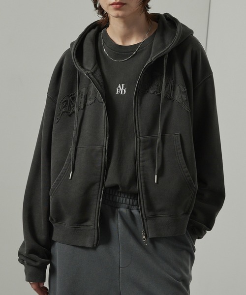 【セール】【Alfred Alex】ヴィンテージ加工ピグメント パッチロゴダブルジップパーカー【セットアップ対応】（パーカー）｜Alfred Alex（アルフレッドアレックス）