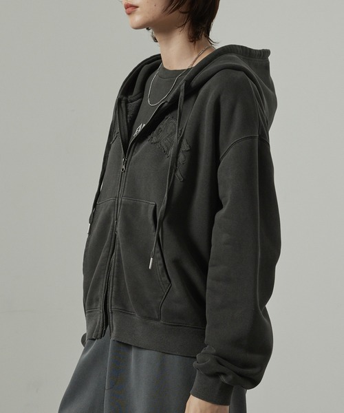 【セール】【Alfred Alex】ヴィンテージ加工ピグメント パッチロゴダブルジップパーカー【セットアップ対応】（パーカー）｜Alfred Alex（アルフレッドアレックス）