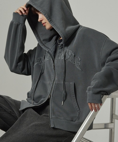 【セール】【Alfred Alex】ヴィンテージ加工ピグメント パッチロゴダブルジップパーカー【セットアップ対応】（パーカー）｜Alfred Alex（アルフレッドアレックス）