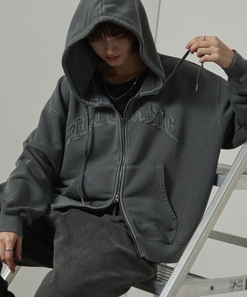 【セール】【Alfred Alex】ヴィンテージ加工ピグメント パッチロゴダブルジップパーカー【セットアップ対応】（パーカー）｜Alfred Alex（アルフレッドアレックス）