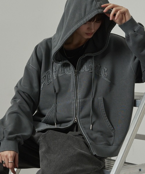 【セール】【Alfred Alex】ヴィンテージ加工ピグメント パッチロゴダブルジップパーカー【セットアップ対応】（パーカー）｜Alfred Alex（アルフレッドアレックス）