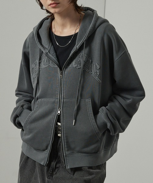 【セール】【Alfred Alex】ヴィンテージ加工ピグメント パッチロゴダブルジップパーカー【セットアップ対応】（パーカー）｜Alfred Alex（アルフレッドアレックス）