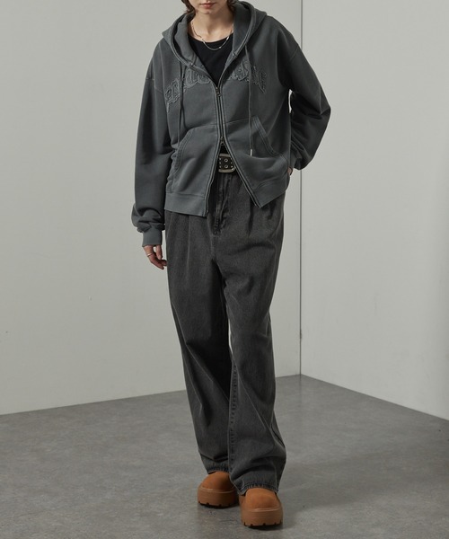 【セール】【Alfred Alex】ヴィンテージ加工ピグメント パッチロゴダブルジップパーカー【セットアップ対応】（パーカー）｜Alfred Alex（アルフレッドアレックス）