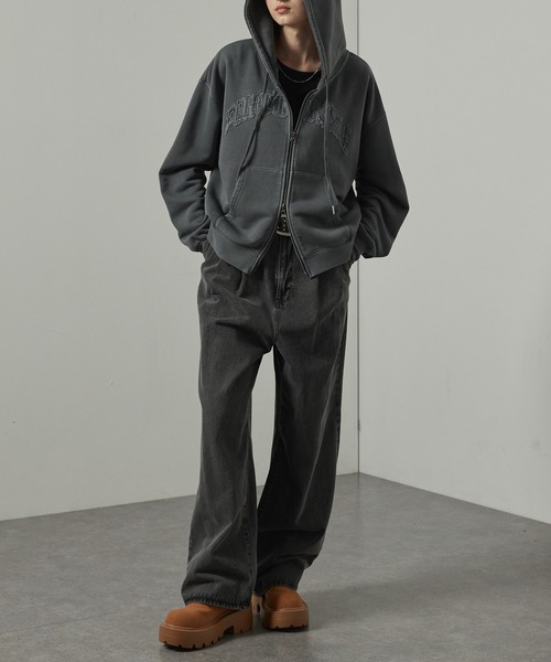 【セール】【Alfred Alex】ヴィンテージ加工ピグメント パッチロゴダブルジップパーカー【セットアップ対応】（パーカー）｜Alfred Alex（アルフレッドアレックス）