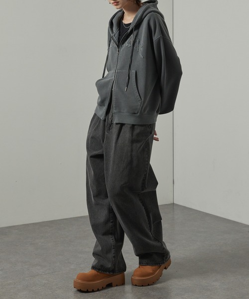 【セール】【Alfred Alex】ヴィンテージ加工ピグメント パッチロゴダブルジップパーカー【セットアップ対応】（パーカー）｜Alfred Alex（アルフレッドアレックス）