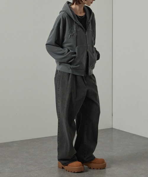 【セール】【Alfred Alex】ヴィンテージ加工ピグメント パッチロゴダブルジップパーカー【セットアップ対応】（パーカー）｜Alfred Alex（アルフレッドアレックス）