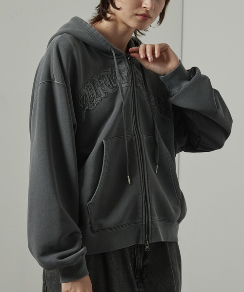 【セール】【Alfred Alex】ヴィンテージ加工ピグメント パッチロゴダブルジップパーカー【セットアップ対応】（パーカー）｜Alfred Alex（アルフレッドアレックス）