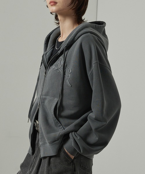 【セール】【Alfred Alex】ヴィンテージ加工ピグメント パッチロゴダブルジップパーカー【セットアップ対応】（パーカー）｜Alfred Alex（アルフレッドアレックス）