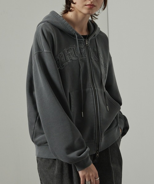 【セール】【Alfred Alex】ヴィンテージ加工ピグメント パッチロゴダブルジップパーカー【セットアップ対応】（パーカー）｜Alfred Alex（アルフレッドアレックス）