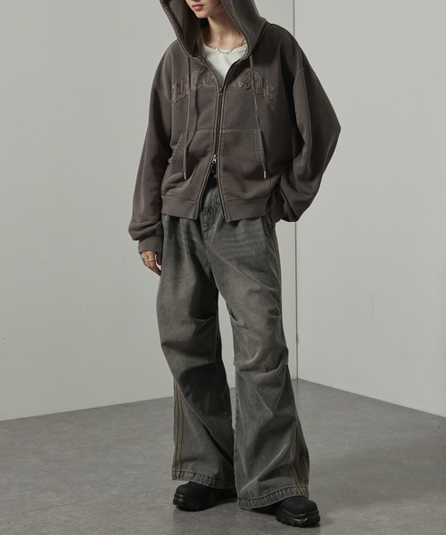 【セール】【Alfred Alex】ヴィンテージ加工ピグメント パッチロゴダブルジップパーカー【セットアップ対応】（パーカー）｜Alfred Alex（アルフレッドアレックス）