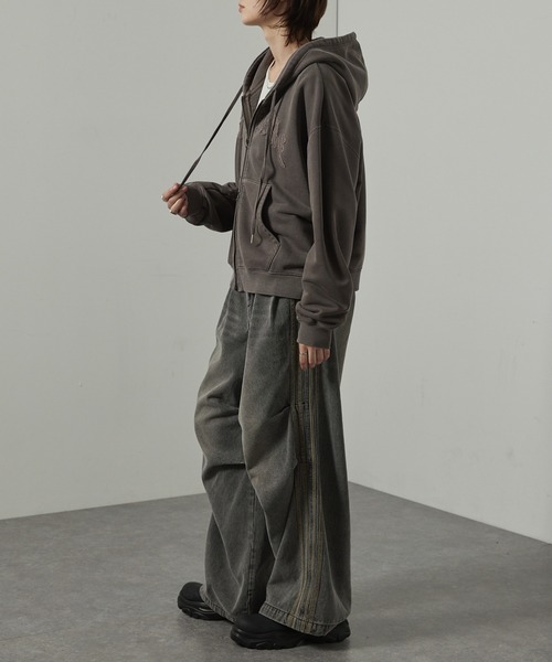 【セール】【Alfred Alex】ヴィンテージ加工ピグメント パッチロゴダブルジップパーカー【セットアップ対応】（パーカー）｜Alfred Alex（アルフレッドアレックス）