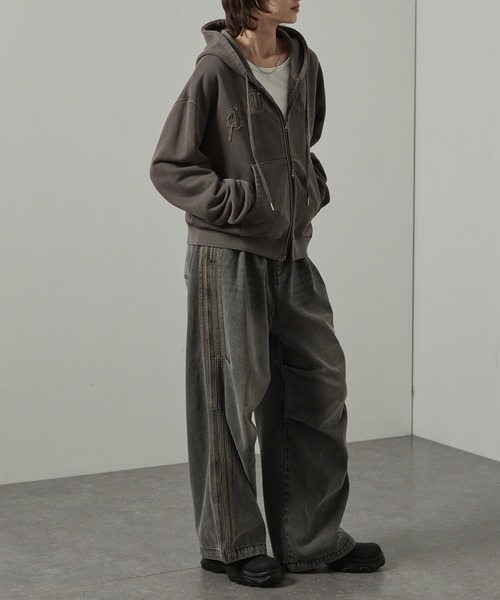 【セール】【Alfred Alex】ヴィンテージ加工ピグメント パッチロゴダブルジップパーカー【セットアップ対応】（パーカー）｜Alfred Alex（アルフレッドアレックス）